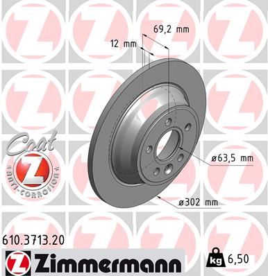 ZIMMERMANN 610.3713.20 Arka Fren Disk Aynasi Volvo V70 Iii 07> D4 13> S80 Ii 2.0 3.2 /2.0tdi 08> Xc70 06>