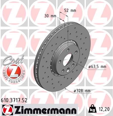 ZIMMERMANN 610.3717.52 Fren Diski Ön Volvo Xc60 08> Ölçüler: 328x30x28 Delikli