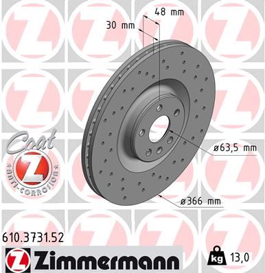 ZIMMERMANN 610.3731.52 Ön Fren Aynasi Volvo Xc90 Ii 2014>2022 Xc60 Ii 2018 > 366 Cap 19 Jant Delikli