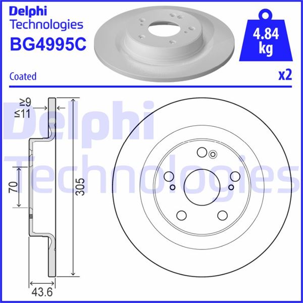 DELPHI BG4995C Fren Diski Çiftli Paket - Boyali. Deliksiz Arka Honda Civic 06/2017>