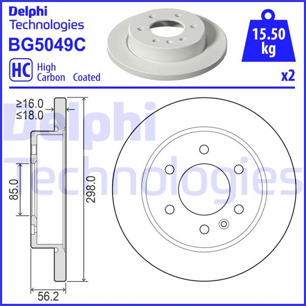 DELPHI BG5049C Fren Diski Arka Mercedes Sprinter B907 B910 18> Elektronik Park Freni
