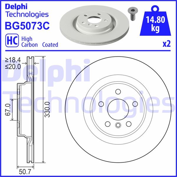 DELPHI BG5073C Fren Diski Çiftli Paket - Boyali. Delikli Arka Bmw 1 Series.2 Series.X2 Series // Mini Mini 11/201 8>