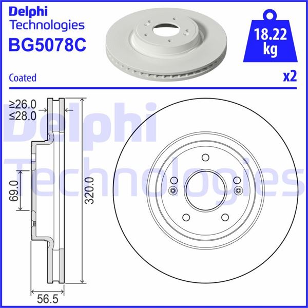 DELPHI BG5078C Fren Diski Çiftli Paket - Boyali. Delikli Ön Stinger 06/2017>
