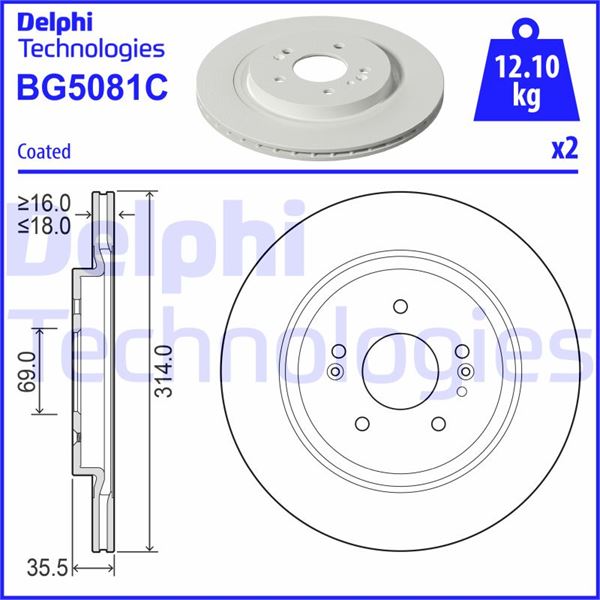 DELPHI BG5081C Fren Diski Çiftli Paket - Boyali. Deliksiz Arka Hyundai Santa Fe 02/2018>