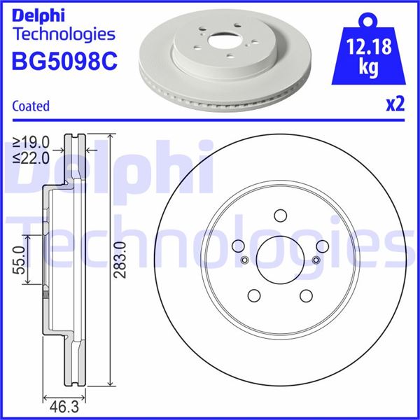 DELPHI BG5098C Fren Diski Çiftli Paket - Boyali. Deliksiz Ön Toyota Prius Phv 01/2016>