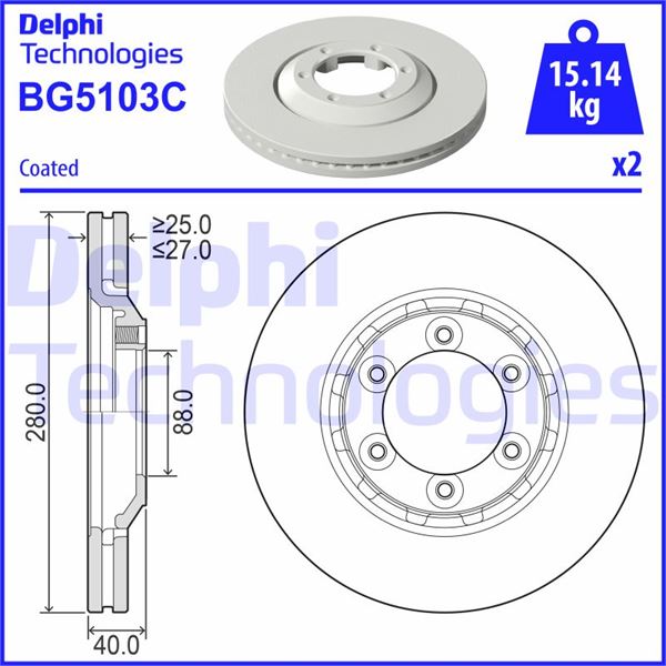 DELPHI BG5103C Ön Fren Diski Hava Kanalli Isuzu Ro6 Tfr87 Tfs87 16-> 300 Çap X 6 Bijon - Takım Disk Fiyatıdır
