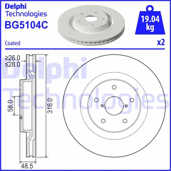DELPHI BG5104C Fren Diski Çiftli Paket - Boyali. Deliksiz Ön Subaru Forester 04/2018>