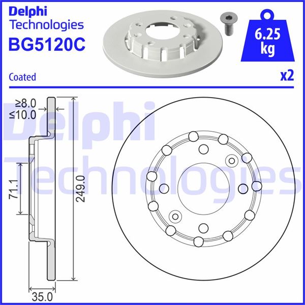 DELPHI BG5120C Arka Fren Aynasi Corsa F 19> Mokka 20> 208 19> 2008 19> C4 20> Ds3 18> 249x35x4dl Dolu