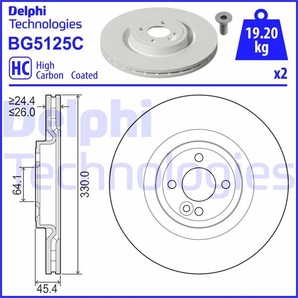 DELPHI BG5125C Fren Diski Çiftli Paket - Boyali. Delikli Ön Mini Mini Cooper 11/2007-11/2013