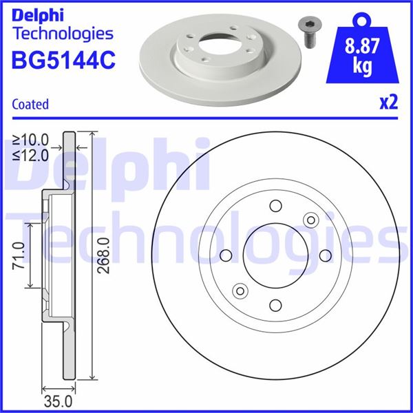 DELPHI BG5144C Arka Fren Aynasi Corsa F E 19> Mokka E 20> 208 19> 2008 19> C4 20> Ds3 18> 268x35x4dl Dolu