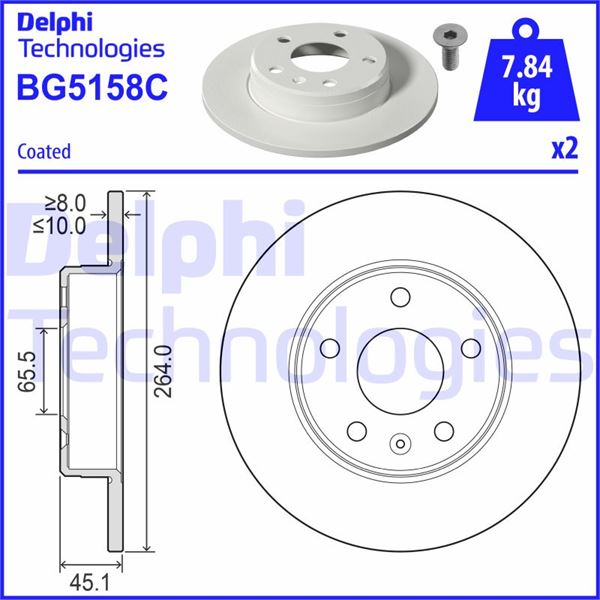 DELPHI BG5158C Arka Fren Aynasi Zafira B 05>15 264x10x5dl Dolu
