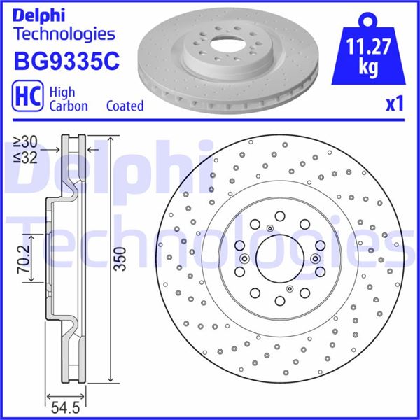 DELPHI BG9335C Fren Diski Tekli Paket - Boyali. Delikli Ön Honda Civic 08/2015>