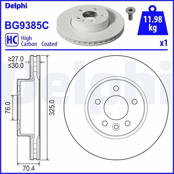 DELPHI BG9385C Fren Diski Tekli Paket - Boyali. Delikli Ön Man Tge-Series // Vw Crafter 09/2016>