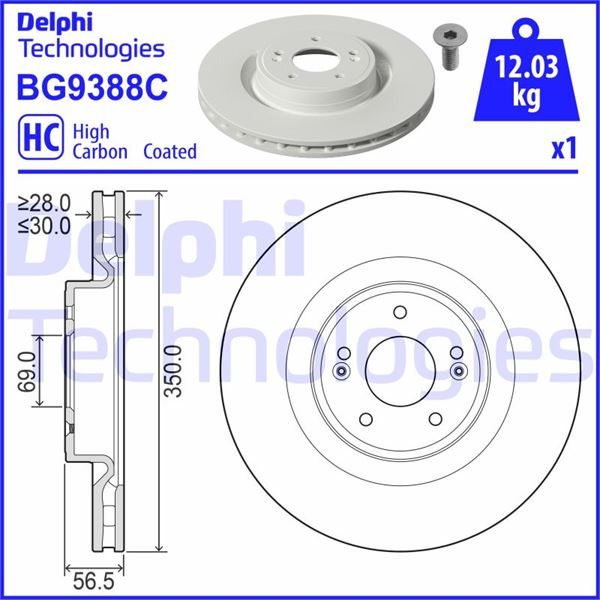 DELPHI BG9388C Fren Diski Tekli Paket - Boyali. Delikli Ön Genesis G70 // Kia Stinger 06/2017>