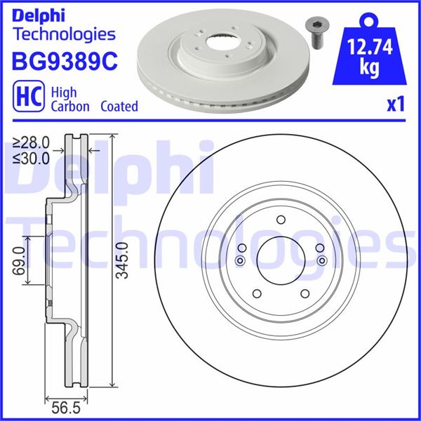 DELPHI BG9389C Fren Diski Tekli Paket - Boyali. Delikli Ön Kia Stinger 06/2017>