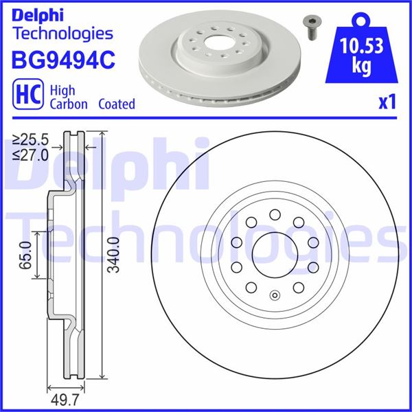 DELPHI BG9494C Fren Diski Tekli Paket - Boyali. Delikli Ön Audi Q4 // Skoda Enyaq İv // Vw Id.4.Id.5 05/2020>
