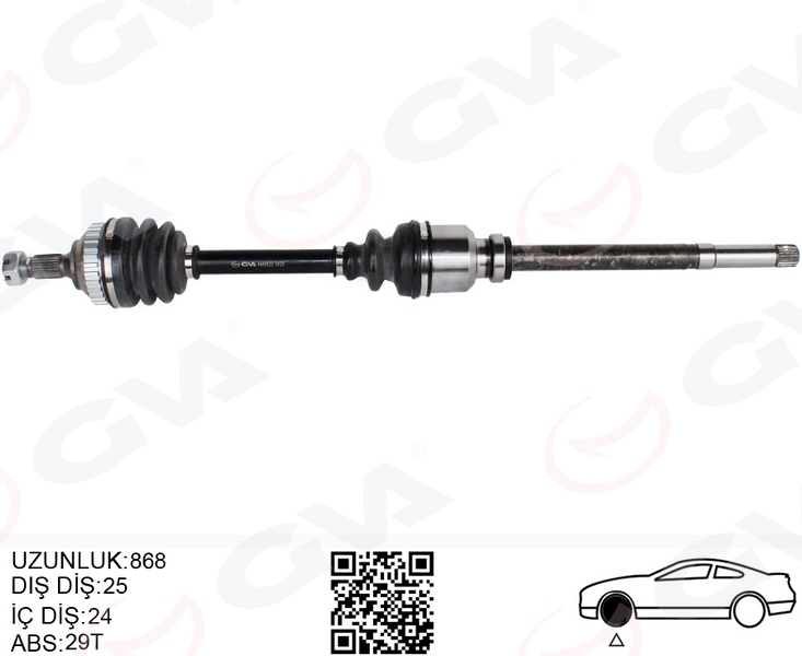 GVA 4445122 Aks Komple Sağ Peugeot Partner 96>08 Citroen Berlingo 96>08 Xsara 98>05 29 Diş Abs Li - 25x24x884