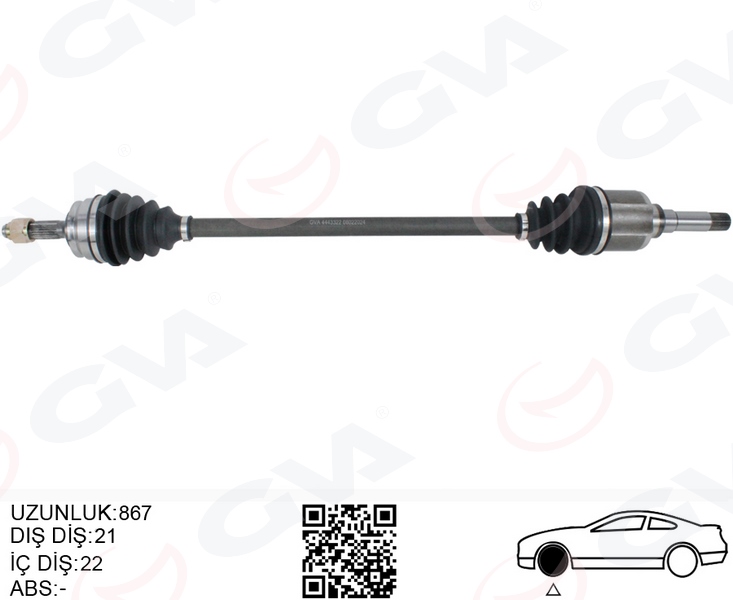 GVA 4443322 Komple Aks Sağ Peugeot P208 12>19 Citroen C3 16> 1.0-1.2-1.4-1.6 Vti 1.4 Hdi-1.6 Bluehdi 21x22x867