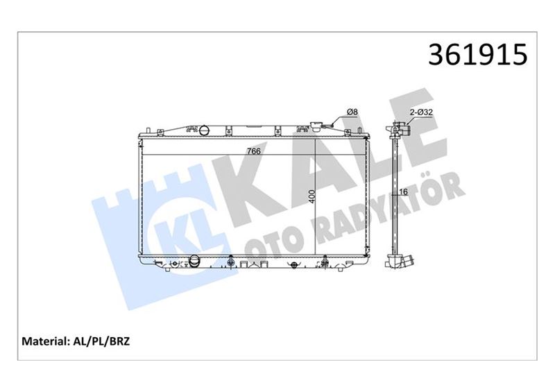 KALE 361915 Radyatör Honda Accord 2.4 08> At Brazing 400x766x16 Su Radyatörü