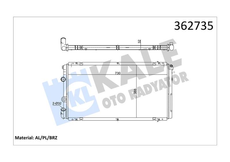 KALE 362735 351020 Motor Su Radyatörü Renault Master Ii 01> Opel Movano 01> 1.9dci 2.5dci 2.8 Dti Mt Ac-Nac Brazing 730x388x32