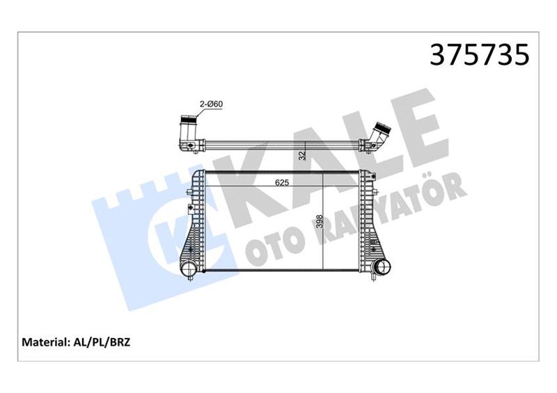 KALE 375735 Intercooler Audi A3-Tt 2.0tfsi 03<13-Seat Leon 2.0fsi 05<12-Volkswagen Golf Vi-Passat-Passat Cc 2.0t Si 08>Tiguan 2.0tfsi 07<16 Brazing 625x398x32 Turbo Radyatörü