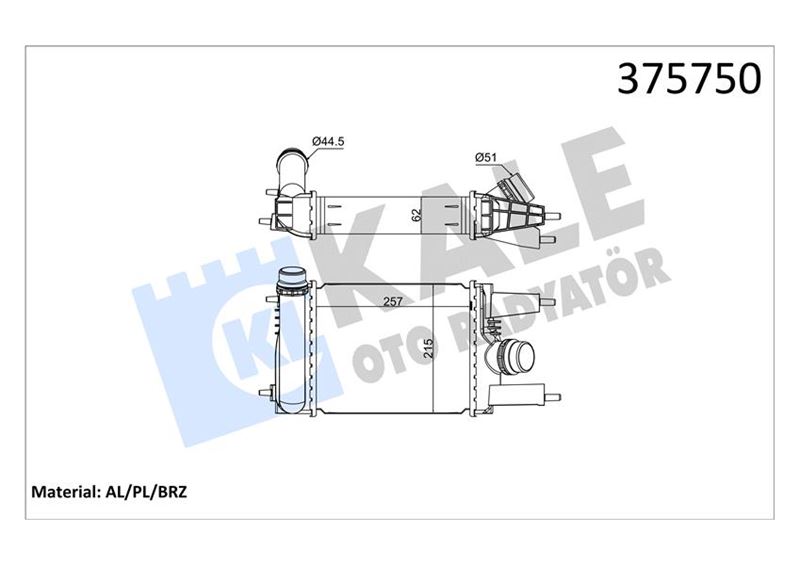 KALE 375750 Intercooler Nissan Juke 1.2dig-T 10> Brazing 257x215x62 Turbo Radyatörü