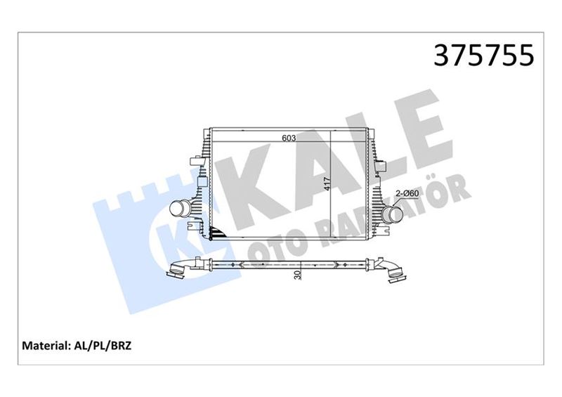 KALE 375755 Intercooler Alfa Romeo 159 1.9-2.0-2.4 Jtdm 05>Spider-Brera 2.0-2.4jtdm 06> Brazing 603x417x30 T Urbo Radyatörü