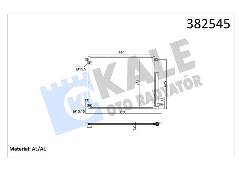 KALE 382545 Kondenser Honda Civic X Fc 1.6i 16> Kurutucu İle Brazing Al-Al 560x431x12 Klima Radyatörü