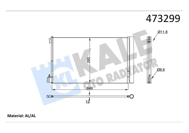 KALE 250ABC030 Klima Radyatörü Kondenseri Opel Insignia A 08>17 1.6 Xer-Let 1.6-2.0 Cdti Brazing Al-Al 647 X38 2x12