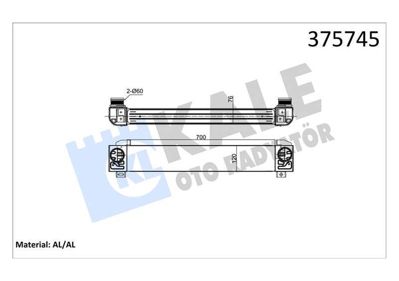 KALE 375745 Turbo Radyatörü Intercooler Peugeot 308 1.6thp 07-13 Rcz 1-6thp 10 >Citroen Ds4-Ds5 1-6thp 11 > Brazing Al 700x120x76