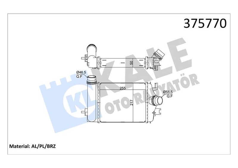 KALE 375770 Turbo Radyatörü Intercooler Renault Clio V 1.0tce 20 >Nissan Micra V Brazing 255x217x50