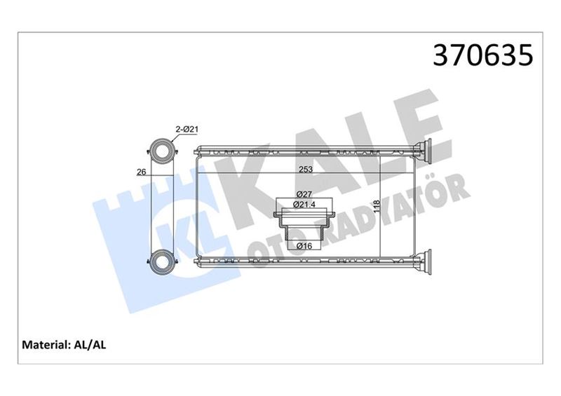 KALE 370635 Kalorifer Radyatörü Subaru Forester Impreza Xv 08 >Borusuz Brazing Al-Al 118x253x2635