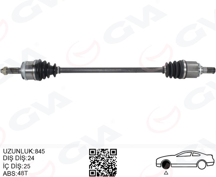 GVA 4491022 Komple Aks Sağ Hyundai İ10 1.1l G4hg Benzinli Manuel Vites 08-13 Abs Li 24x25 - Abs 48 Diş Komple Boy 845mm