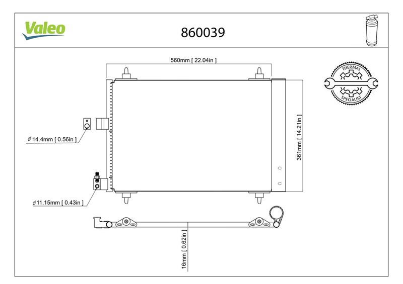 VALEO 860039 Klima Kondenseri Partner 02> Berlingo 02>Xsara 00-05 1.9d-2.0hdi 364x16
