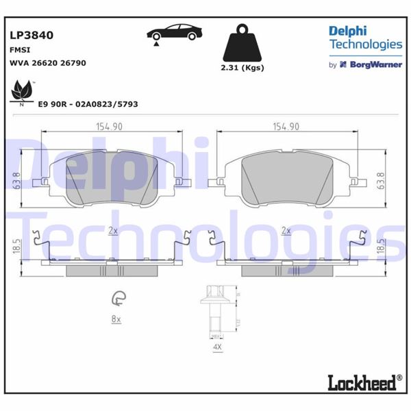 DELPHI LP3840 Ön Fren Balatasi Corsa F E 19> Mokka E 20> 208 19> 2008 19> C4 20> Ds3 18> 302mm