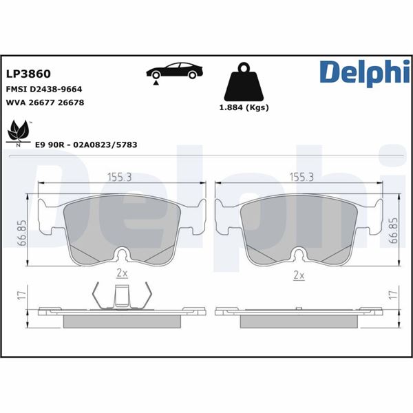 DELPHI LP3860 Fren Balatasi On Audi A3 - Vw Caddy - Golf Viii 19>