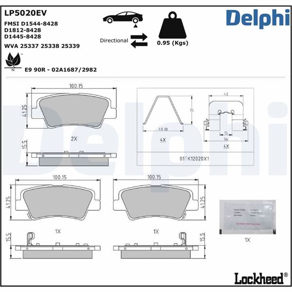 DELPHI LP5020EV Fren Balatasi Elektrikli Hyundai Ioniq Ae 0.0 Ev- Nexo 0.0 Ev-Kia Soul 0.0 Ev 07/2019>; 03/2018> ; 06/2014>