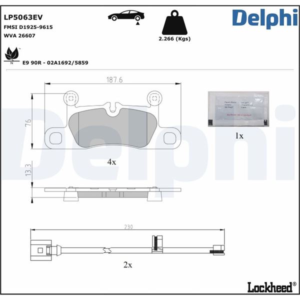 DELPHI LP5063EV Fren Balatasi Elektrikli Audi E-Tron-Porsche Taycan 2019>