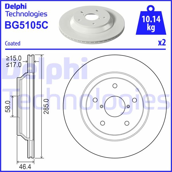 DELPHI BG5105C Fren Diski Çiftli Paket - Boyali. Deliksiz Subaru Forester 04/2018>