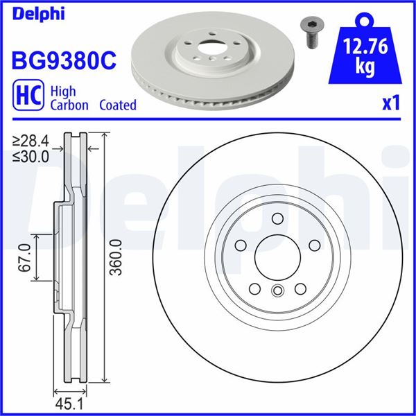 DELPHI BG9380C Fren Diski Tekli Paket - Boyali. Delikli Bmw 1 Series-2 Series-X1 Series-X2 Series-Mini Mini 11/20 14>