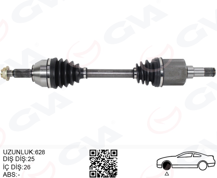 GVA 4433103 On Aks Komple Sol Transit Connect 1.8 Tdci 02>14 75 -90-110ps 628mm