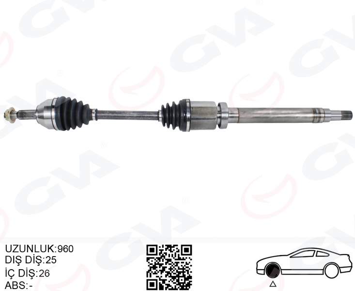 GVA 4433102 Ön Aks Komple Sağ Transit Connect 1.8 Tdci 02>14 75-90-110ps 960mm