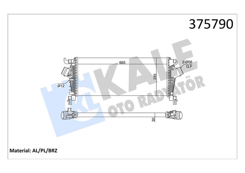 KALE 375790 Opel Astra J 1.6sdi 12<15 Cascada 1.6 1.6sdi 13<19 Insignia A 1.6sidi 13<17 Zafira Tourer C 1.6 12 > Brazing 665x285x30 Turbo Radyatörü