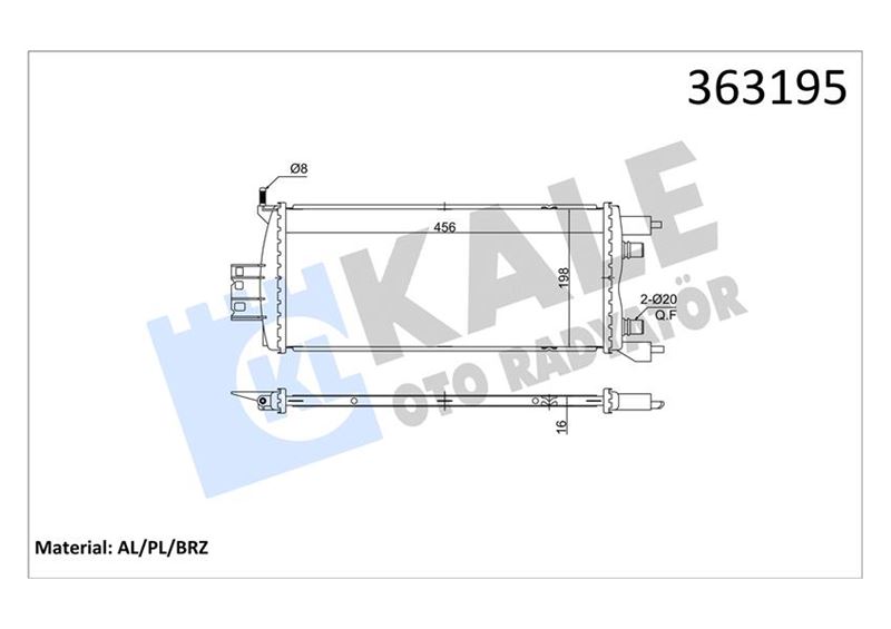 KALE 363195 Renault Scenic Iv Grand Scenic Iv 1.5dci 16 > Mt <Ara Soğutucu> Brazing 456x198x16 Su Radyatör