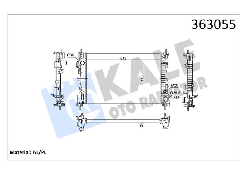 KALE 363055 Alfa Romeo Giulietta 940 1.4 Tb 10 > Ac Mt Mekanik 612x416x24 Su Radyatörü