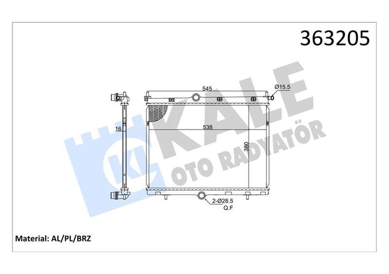 KALE.İ363205 Su Radyatörü Opel Corsa F 1.2 1.5 19=> Mokka Peugeot 208 Ii 2008 Ii 1.2 Purotech 1.5 Bluehdi 19=> Ds Ds 3 1.2 Purotech 1.5 Bluehdi 18=> (Mt) [Brazing] [16mm]