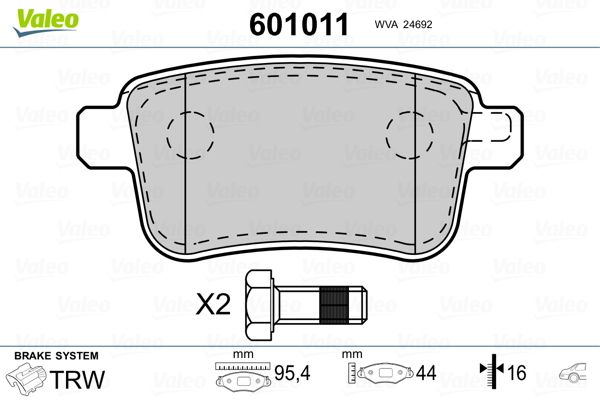 VALEO 9005008 Fren Balatasi Arka Mercedes Citan W415 12> . Renault Kangoo Ii 09> Fte