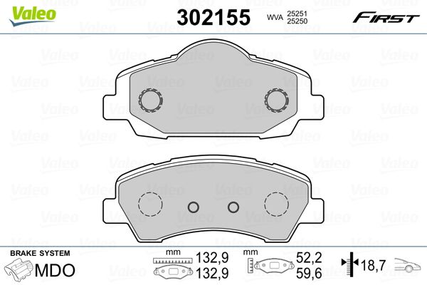 VALEO 9001135 Ön Fren Balatasi Peugeot P301 12> P308 13> Citroen C-Elysee 12> C4 14> 266mm