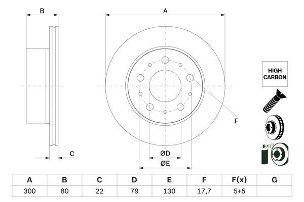 BOSCH 0986479E02 Fren Diski Arka Fiat Ducato 06> Peugoet Boxer 06> Citroen Jumper 06> 300x22x19.9mm