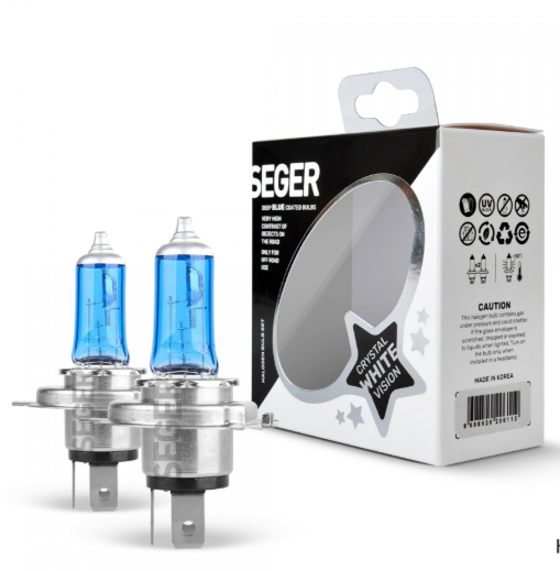 SEGER 206518 Ampul H4 12v 100/90w P43t Crystal White Yüksek Güç. 4.500k Beyaz Işik P43 Tirnakli